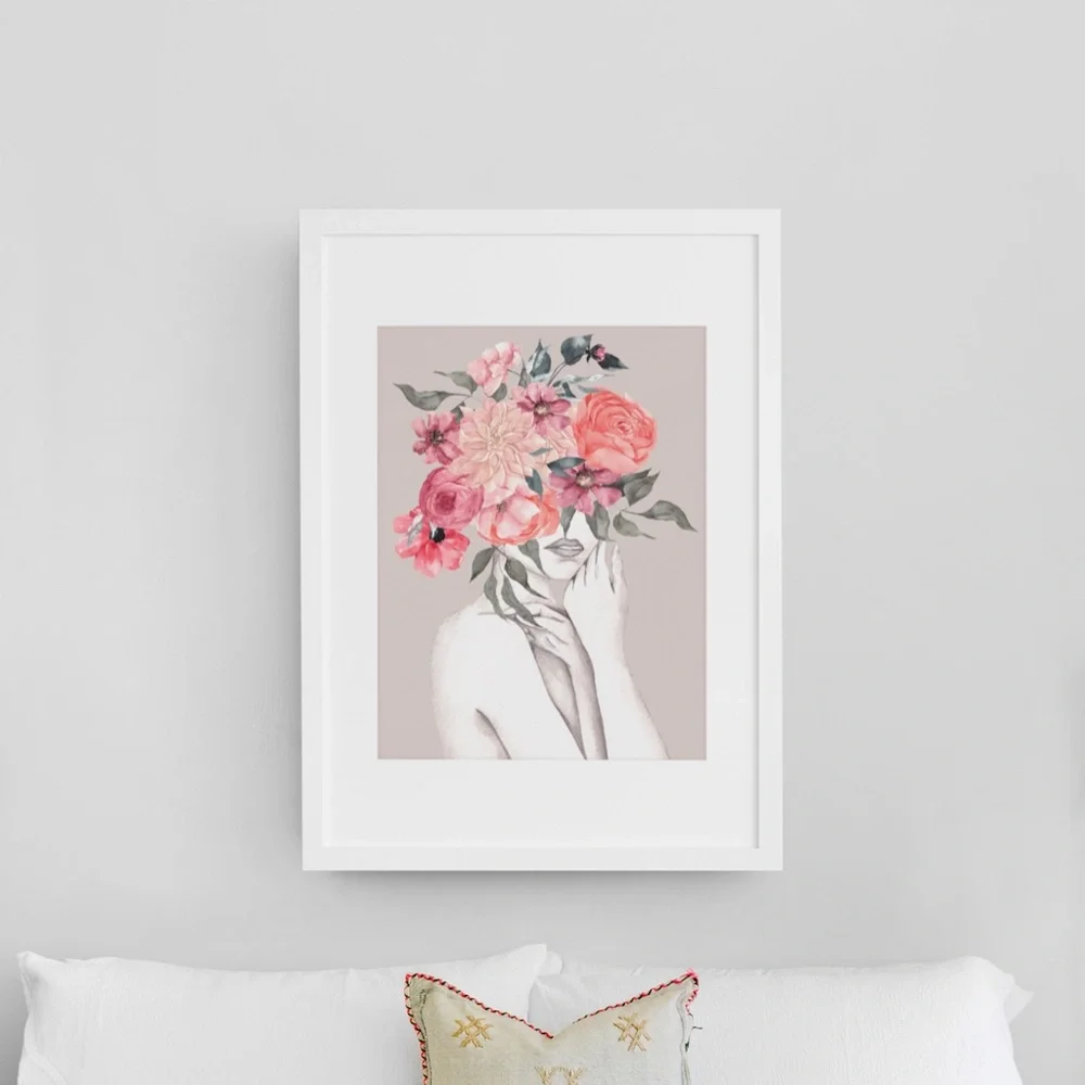 Watercolor Floral Woman Portrait Wall Art Illustration Print Poster Unframed - Picture 11 of 17